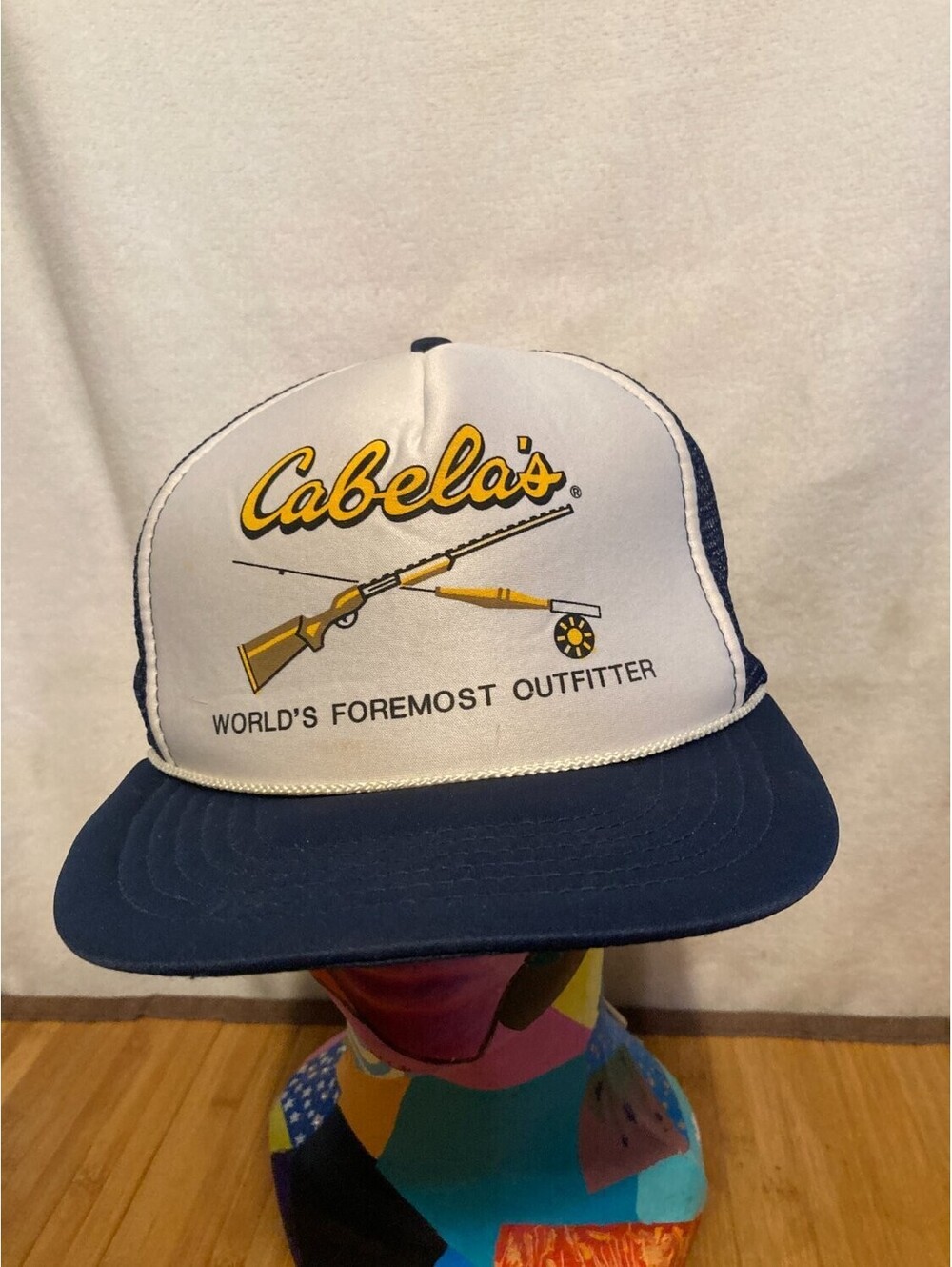 Cabela's hunting and fishing trucker hat Navy White Yellow Mesh Back Snapback